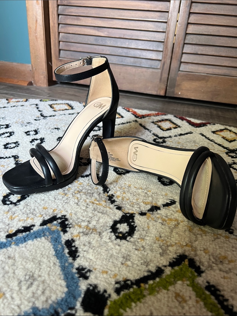 Chelsea Moreland Minimalist Black Ankle-Strap Block Heels